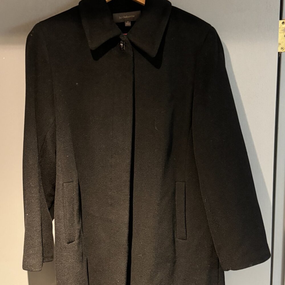 Black Wool Collared Button Down Coat - image 2